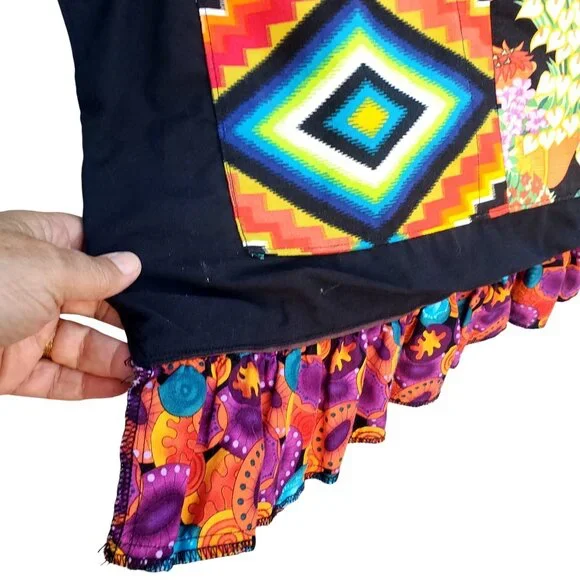 Frida Kahlo Bib Apron Colorful Handmade Black Cotton Plus Size XL Pockets - Picture 6 of 12